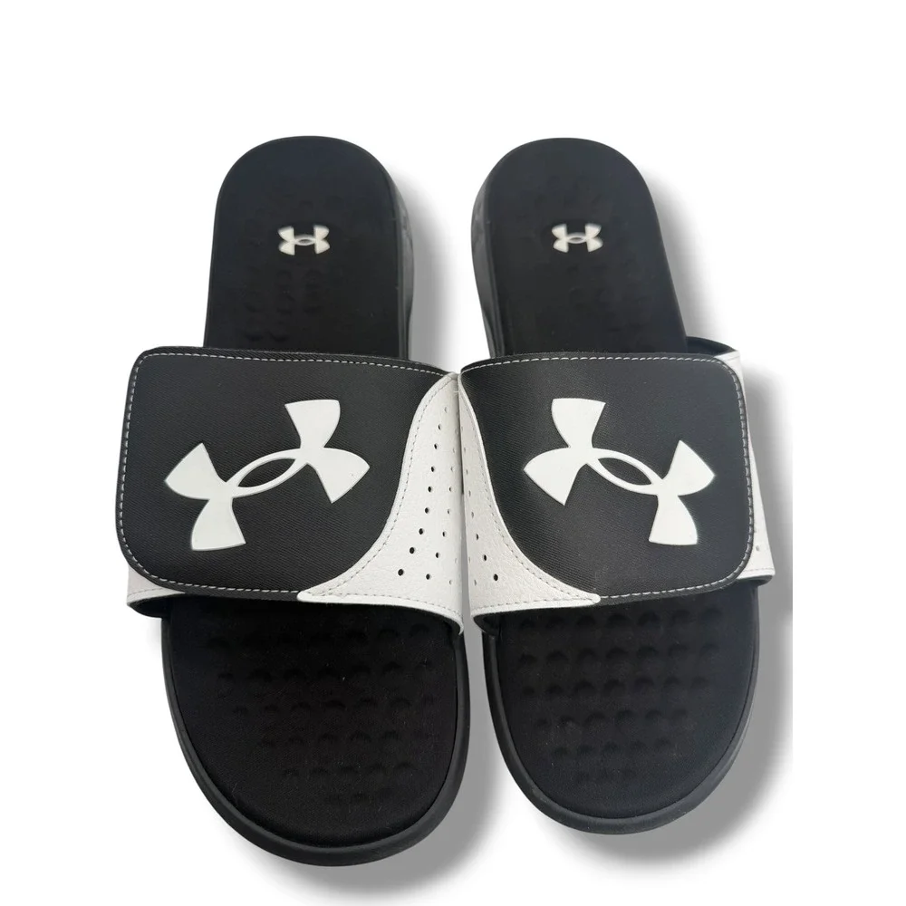 Under Armour Ignite Adjustable Slide Sandals Men's Size 12 Black White Comfort